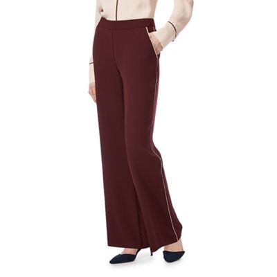 Dark red wide leg piped trousers